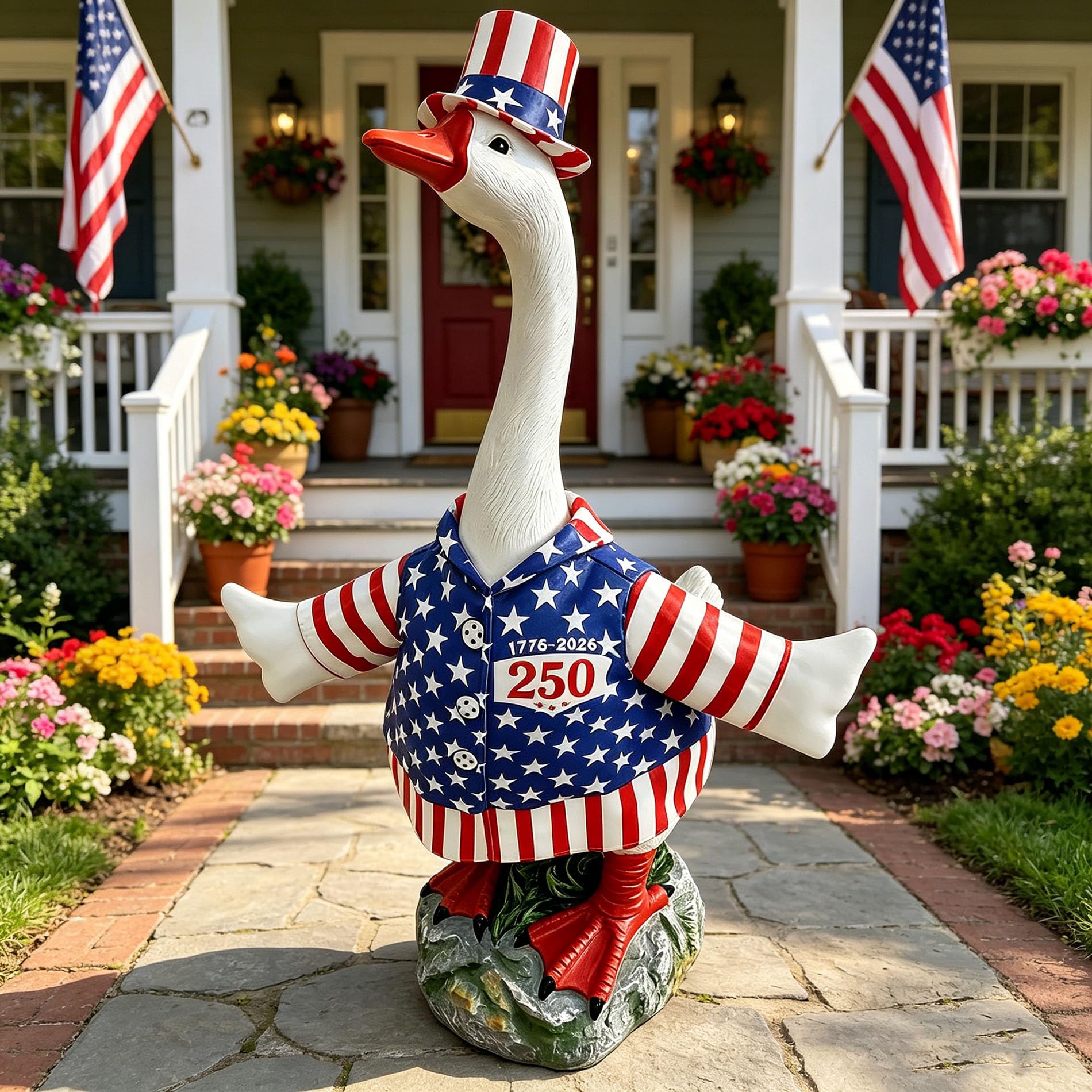 FOREVJHMM goose in garden setting creating a friendly focal point