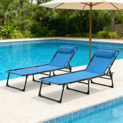 foristrail front view of two blue loungers showing stable seating and portability
