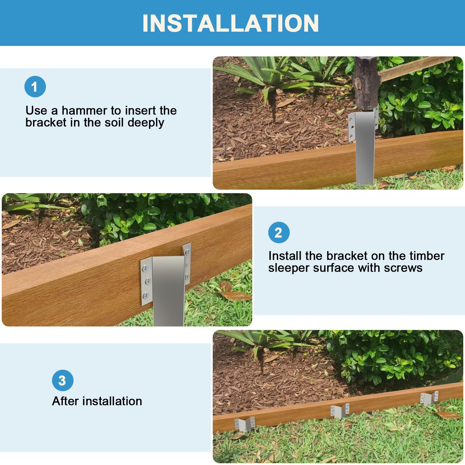 ForoGore stakes securing a raised bed in garden showing stable structure