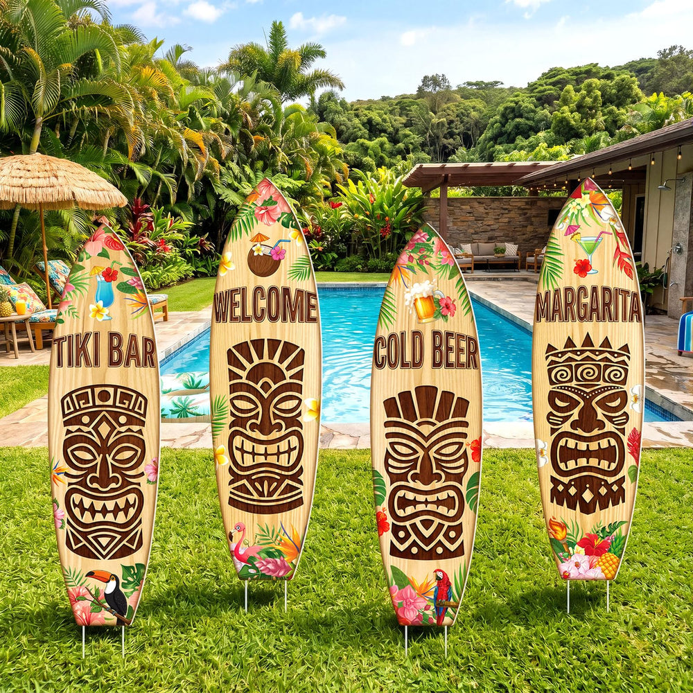ForraFun four signs grouped together demonstrating coordinated luau decoration impact
