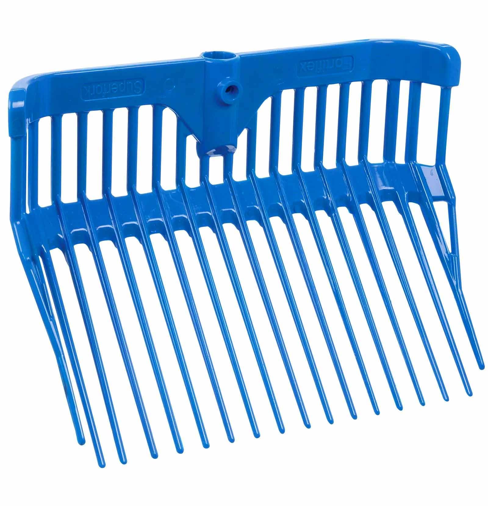 Fortiflex blue fork head front view showing durable design for easier stable work