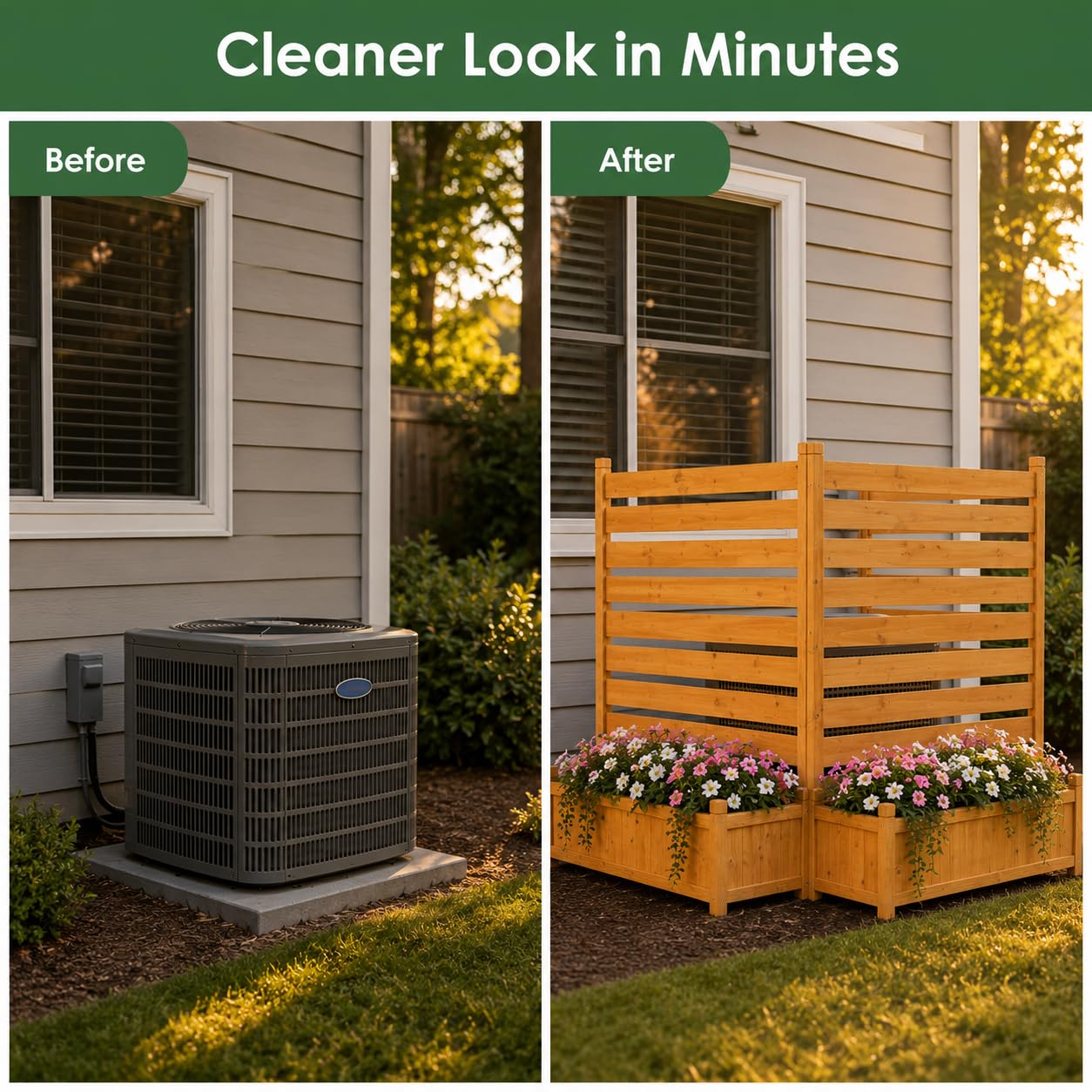 FORTUNO lifestyle patio installation showcasing screened equipment and decorative planting