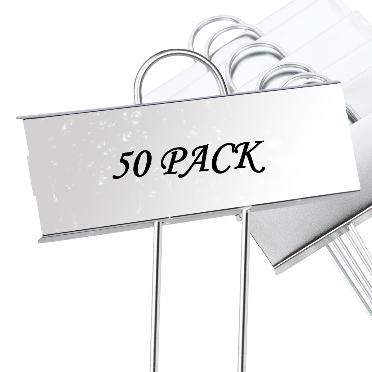 FORUP front view of 50-pack metal plant labels showing clean packaging and quantity benefit