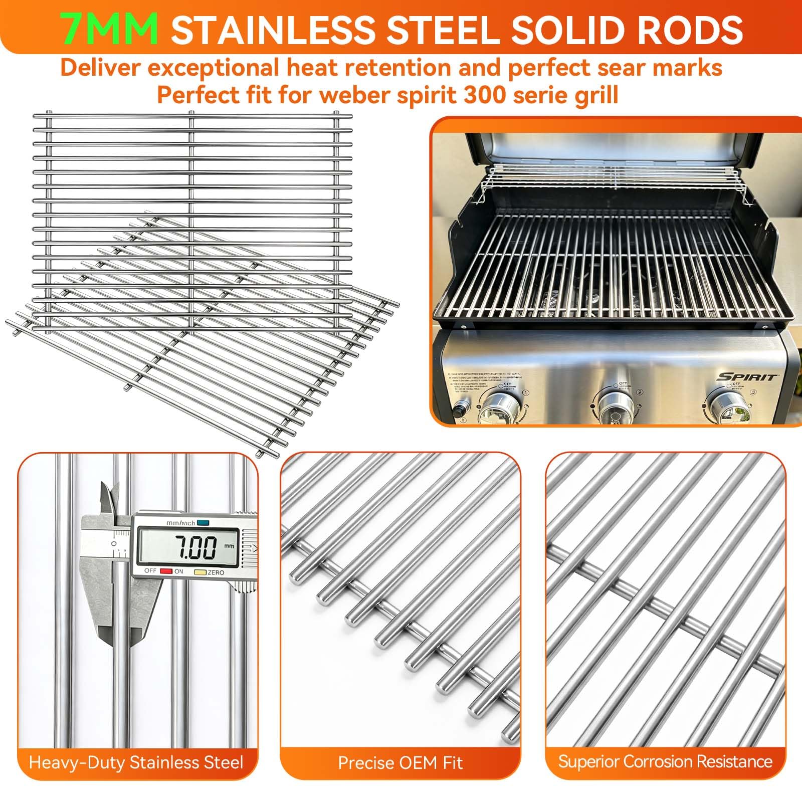FORYEYC grates installed on a Weber Spirit E-310 delivering stable cooking surface