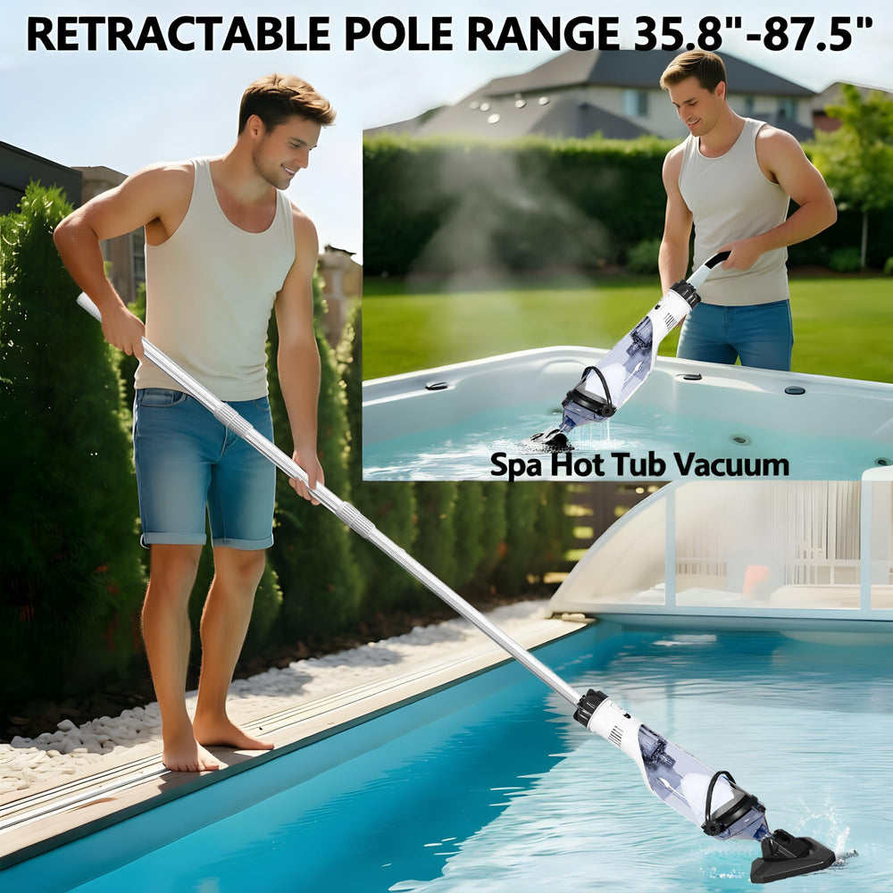 FOTING telescopic pole extended while cleaning a pool, reach and ergonomic use