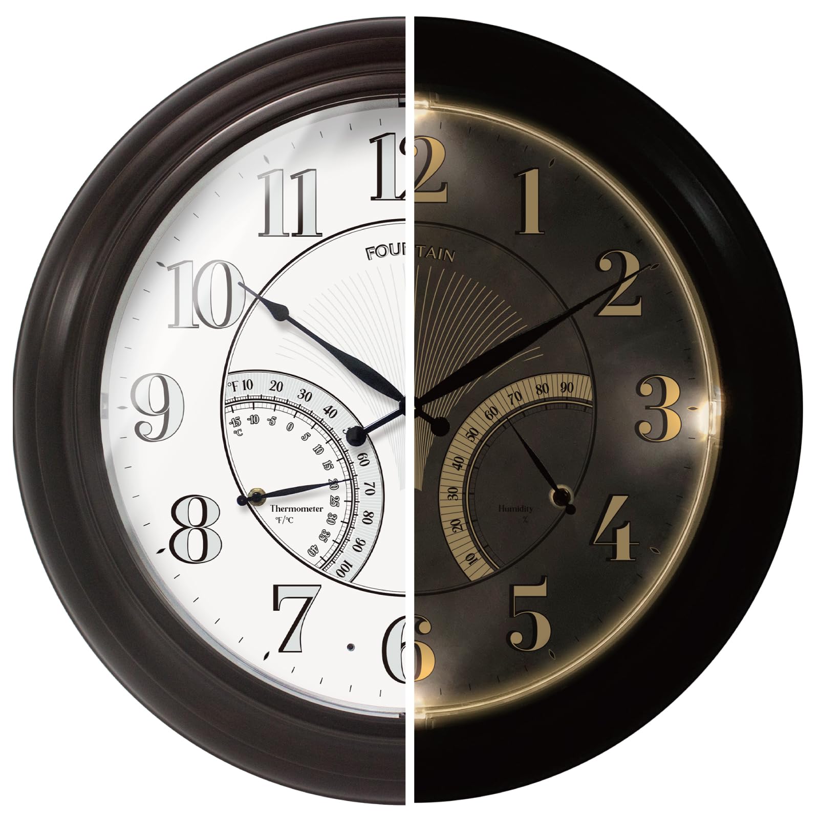 FOUNTAIN DESIGNS front view of 24 inch outdoor clock showing large readable face