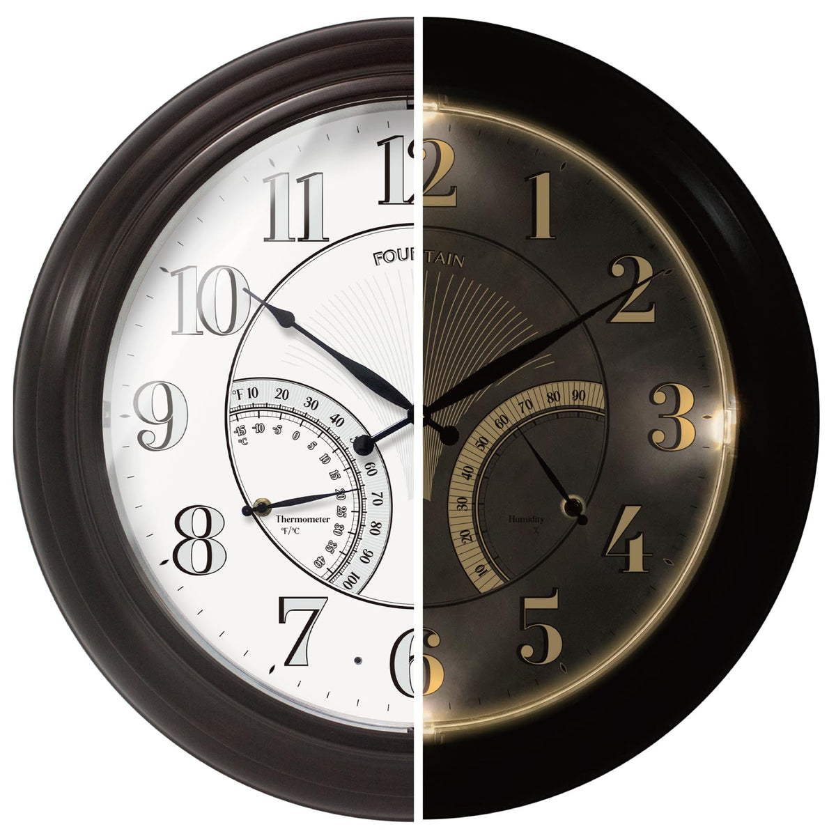 FOUNTAIN DESIGNS front view of 24 inch outdoor clock showing large readable face