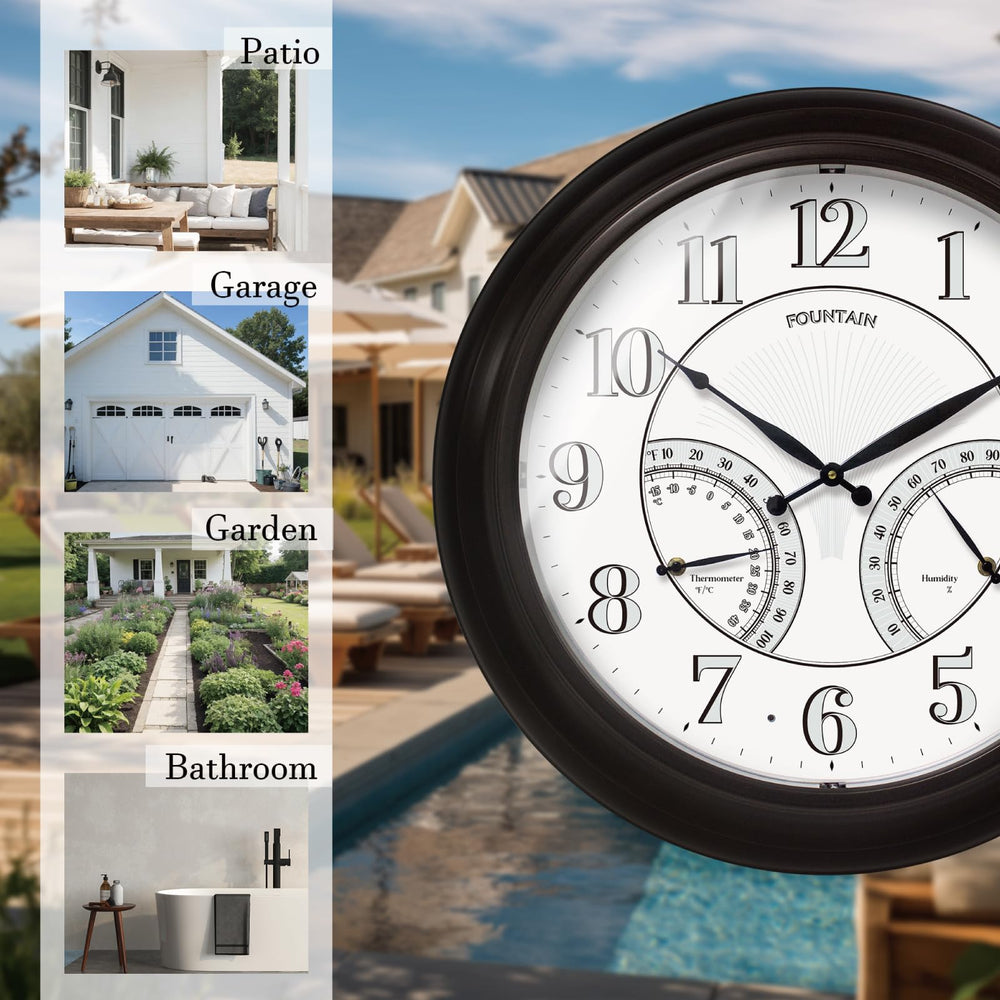 FOUNTAIN DESIGNS 24 inch clock on wall to show scale and visual impact