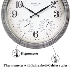 FOUNTAIN DESIGNS dial detail with thermometer and hygrometer for quick environmental readings