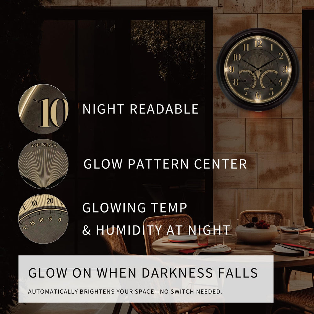 FOUNTAIN DESIGNS LED nightlight glowing on clock for nighttime visibility