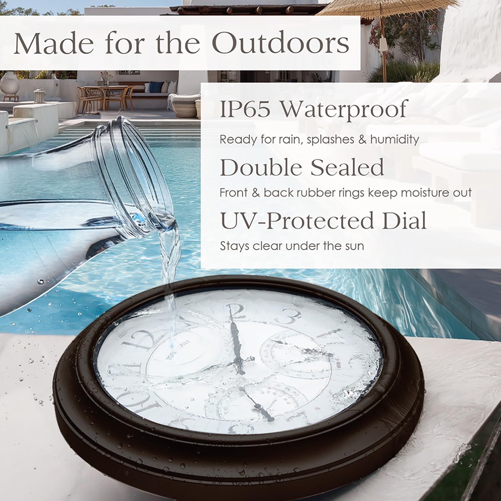 FOUNTAIN DESIGNS thermometer and hygrometer close-up showing environmental readings