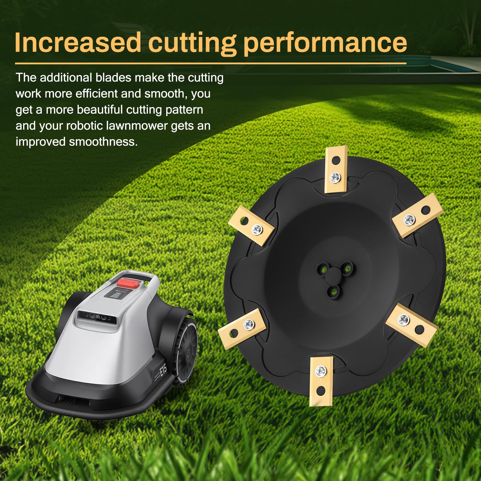 FourShow technician installing blade disc in robot mower, simple DIY replacement benefit