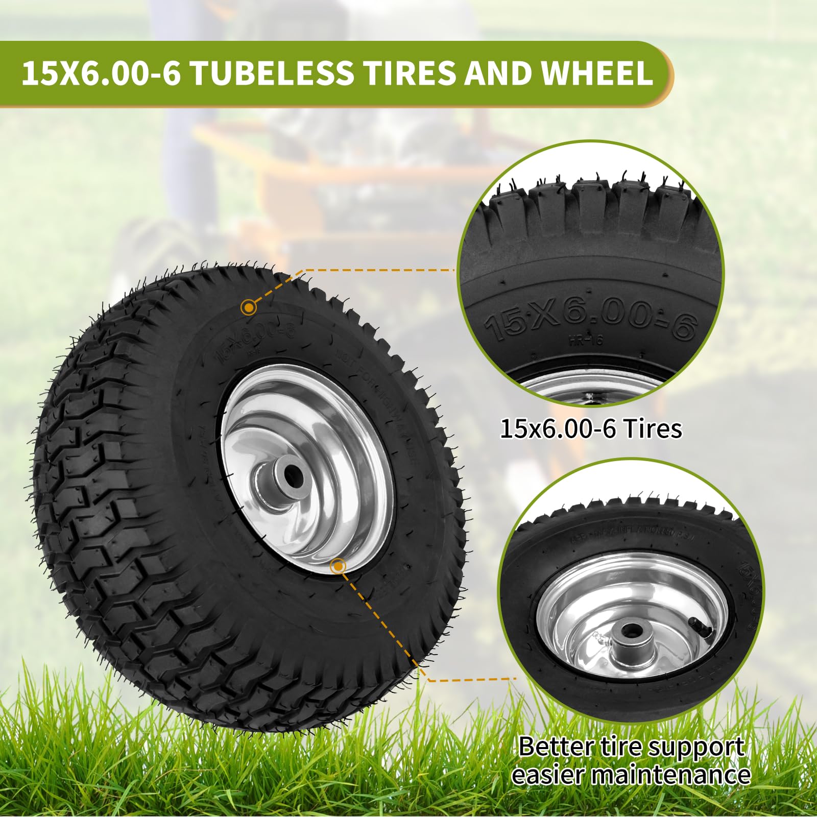 Fourtry wheel mounted on a riding mower demonstrating improved traction