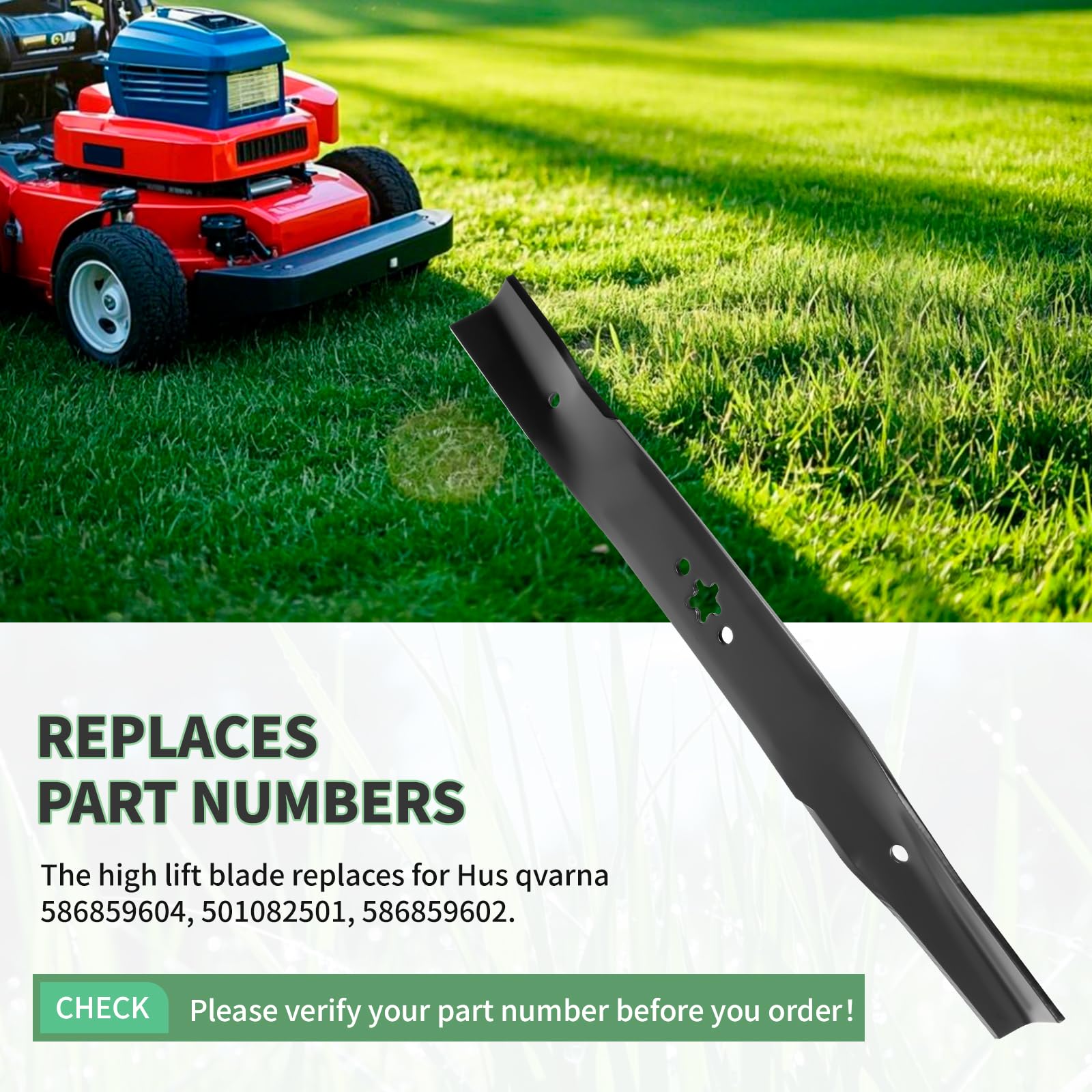 Fourtry blade on mower cutting grass in yard, restores bagging efficiency