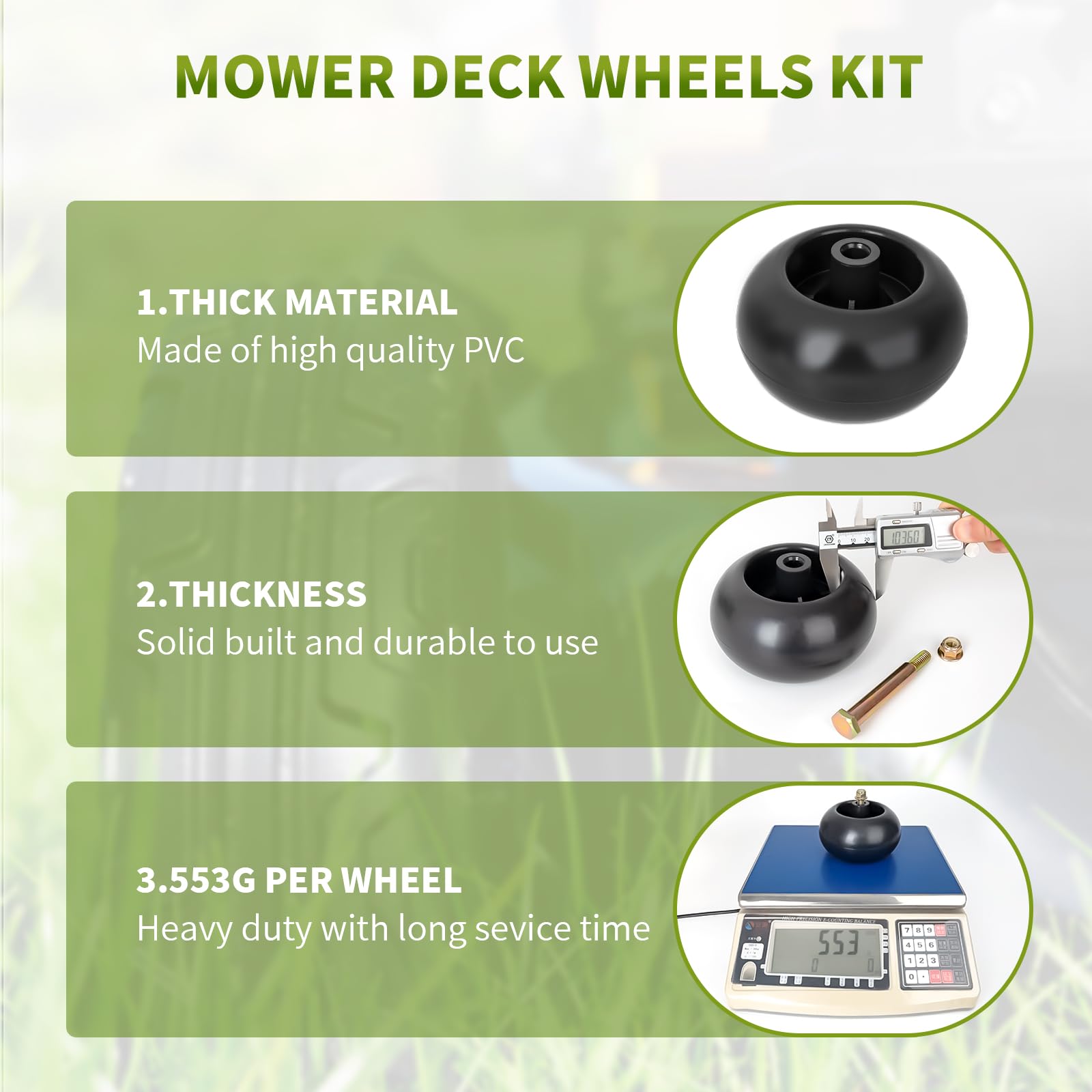 Fourtry wheel mounted on mower deck showing improved deck movement