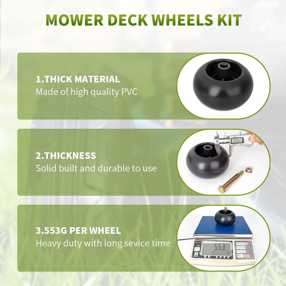 Fourtry wheel mounted on mower deck showing improved deck movement