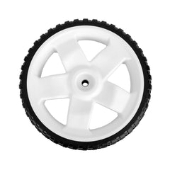Fourtry rear wheel front view showing profile and fit improves mower stability