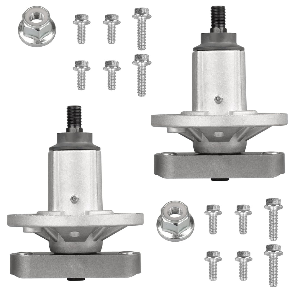 Fourtry spindle front assembly showing mounting holes and shaft, improves deck stability