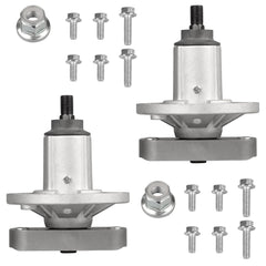 Fourtry spindle front assembly showing mounting holes and shaft, improves deck stability