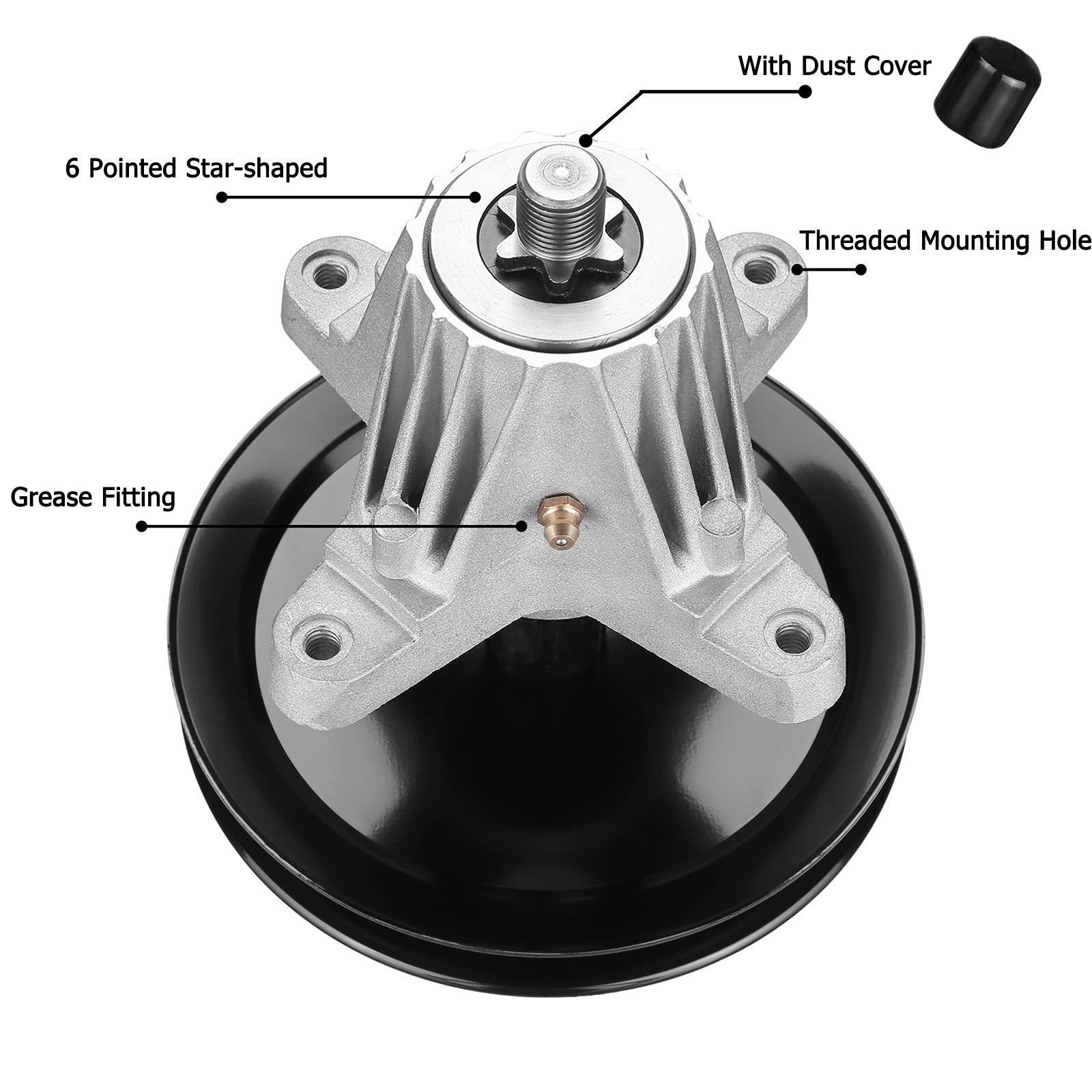 Fourtry spindle grease port closeup highlighting pre-greased serviceable design