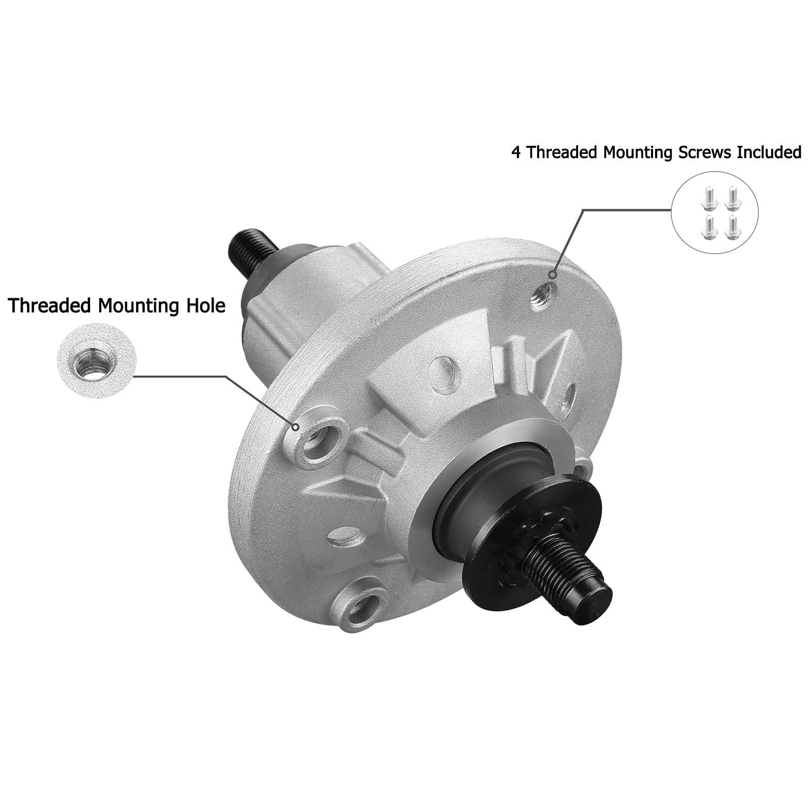 Fourtry spindle with included hardware laid out for easy installation and fast replacement