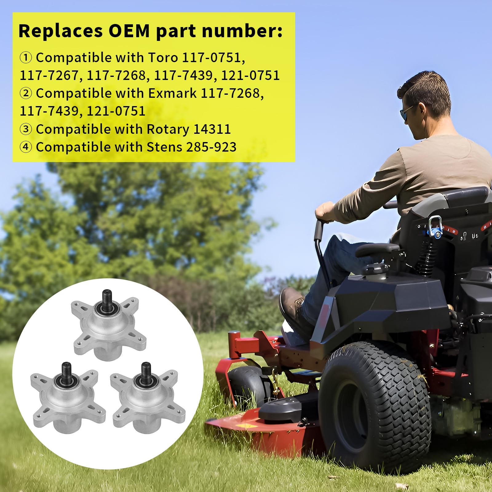 Fourtry spindle on zero-turn mower in lawn setting improving cutting performance