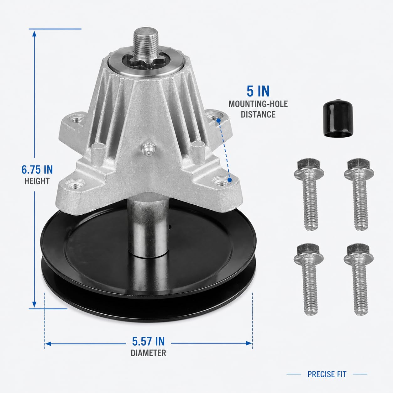 Fourtry spindle packaging and included hardware for a ready-to-install replacement