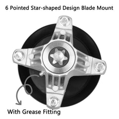 Fourtry spindle top view with 6-point star blade mount for secure blade attachment