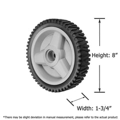 Fourtry wheels installed on mower front demonstrating restored propulsion