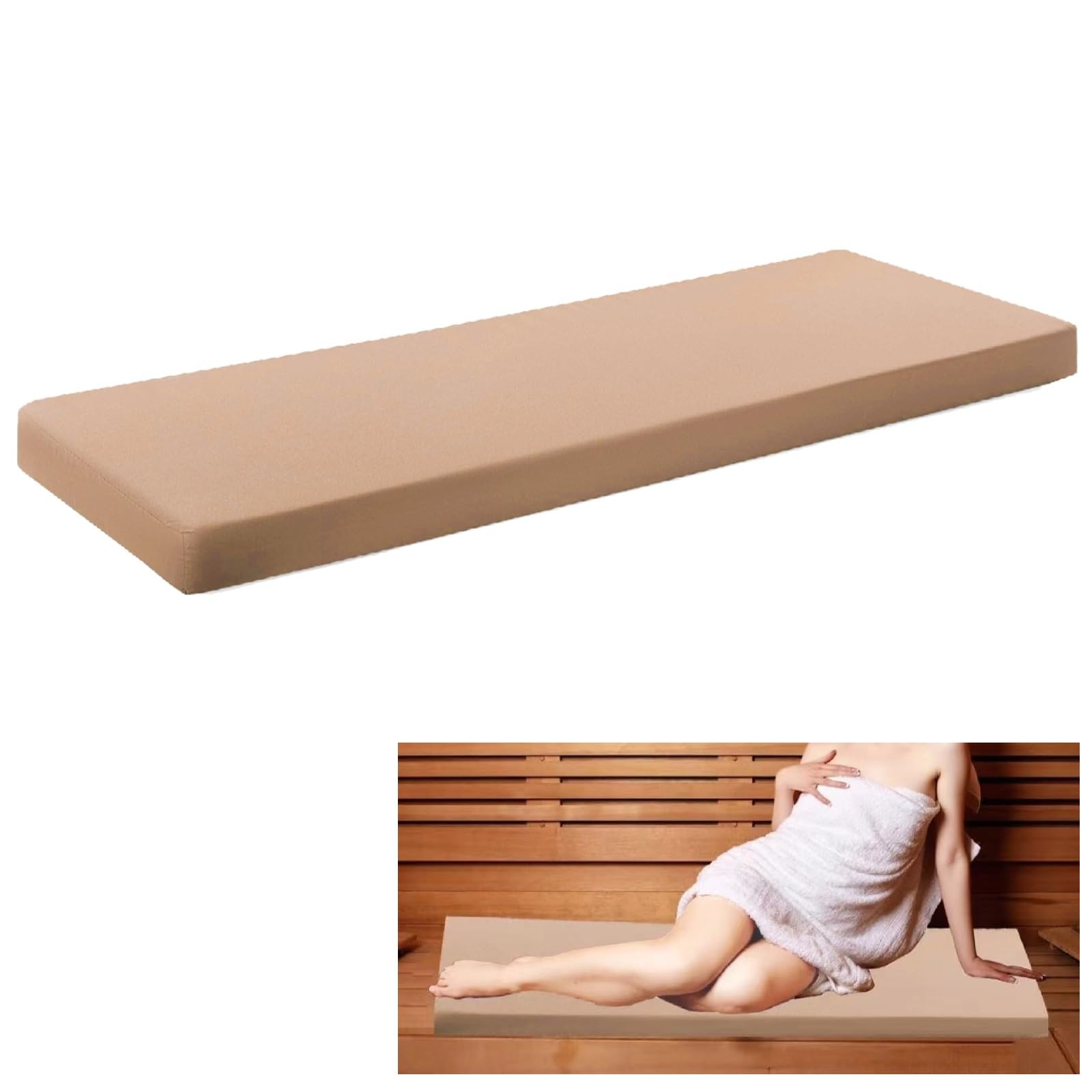 Fovege front view bench pad on sauna bench showing fit and comfort