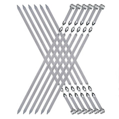 FOWUTAS front view of 12-piece skewers showing long stainless steel set, durable