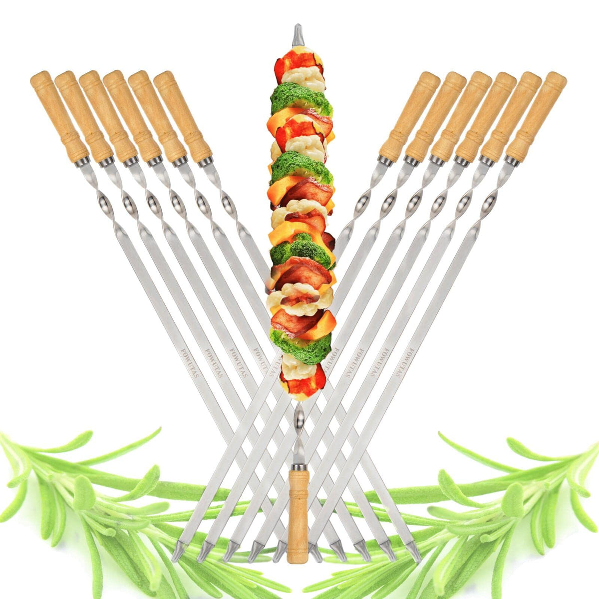 FOWUTAS full 12-piece skewer set front view showing size and capacity benefit