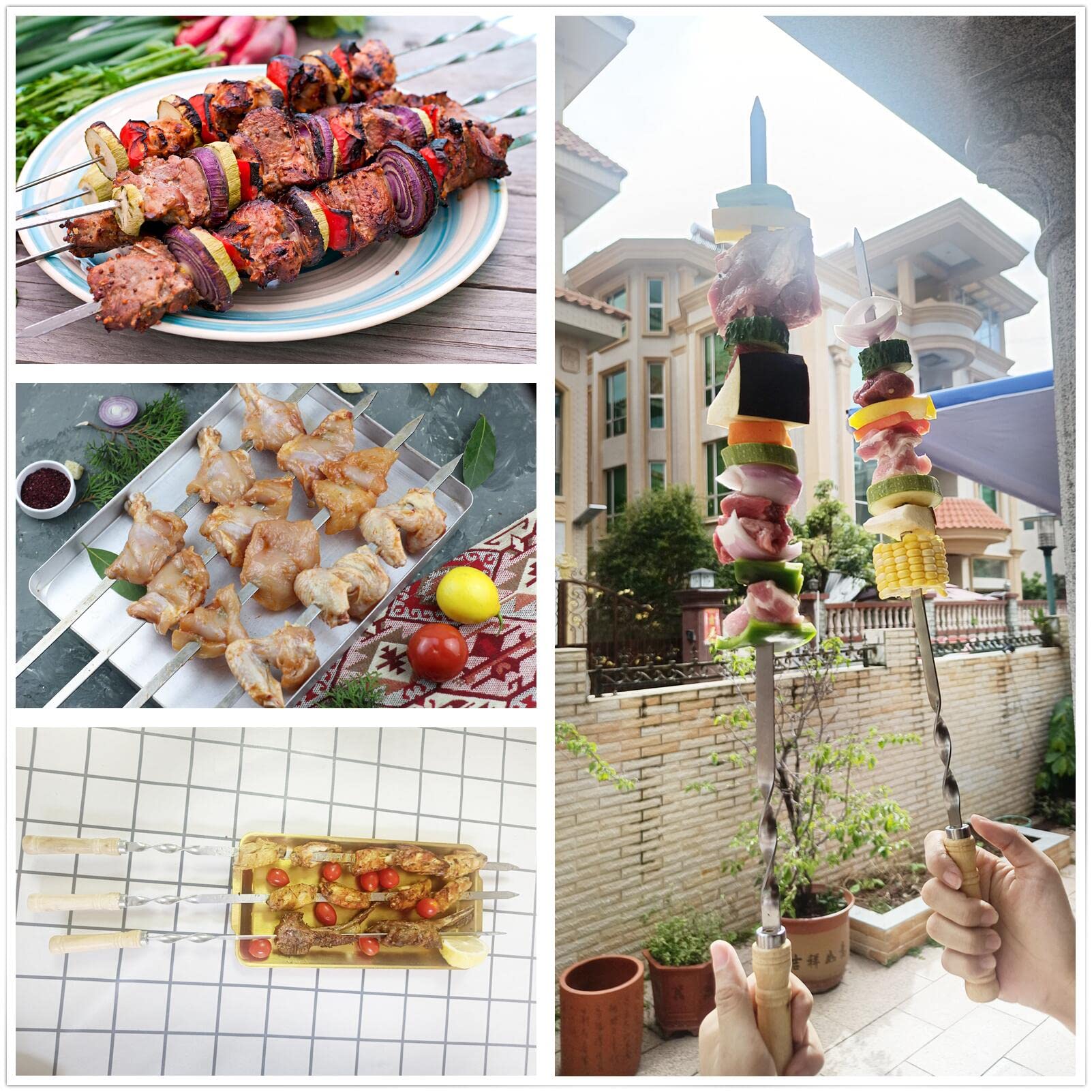 FOWUTAS skewers next to ruler showing 23.6-inch length for larger portions