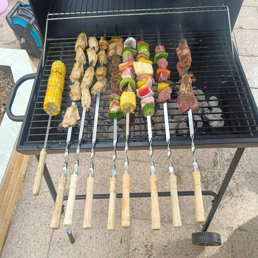 FOWUTAS skewers on grill in use demonstrating even cooking benefit