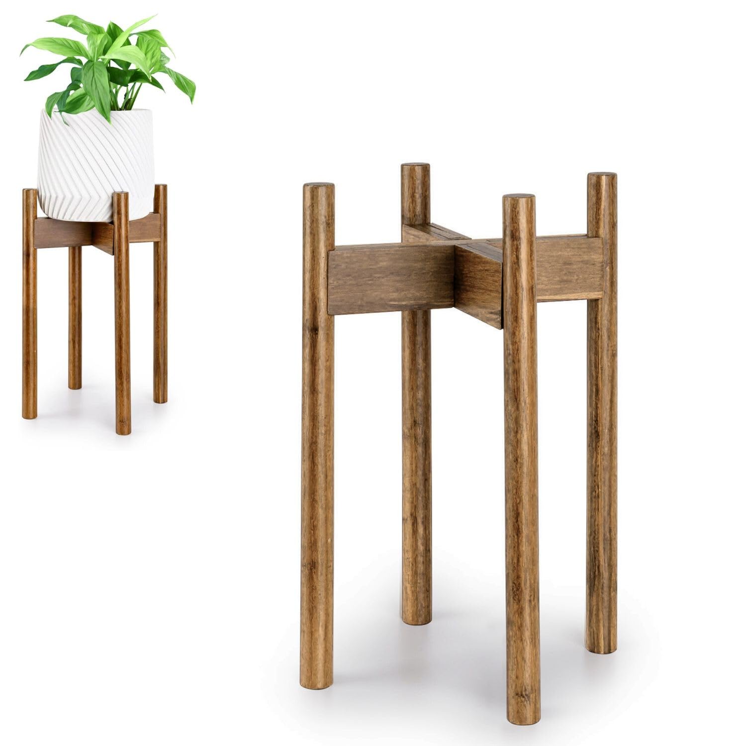 Fox & Fern bamboo stand front view showing clean mid-century look and sturdy base