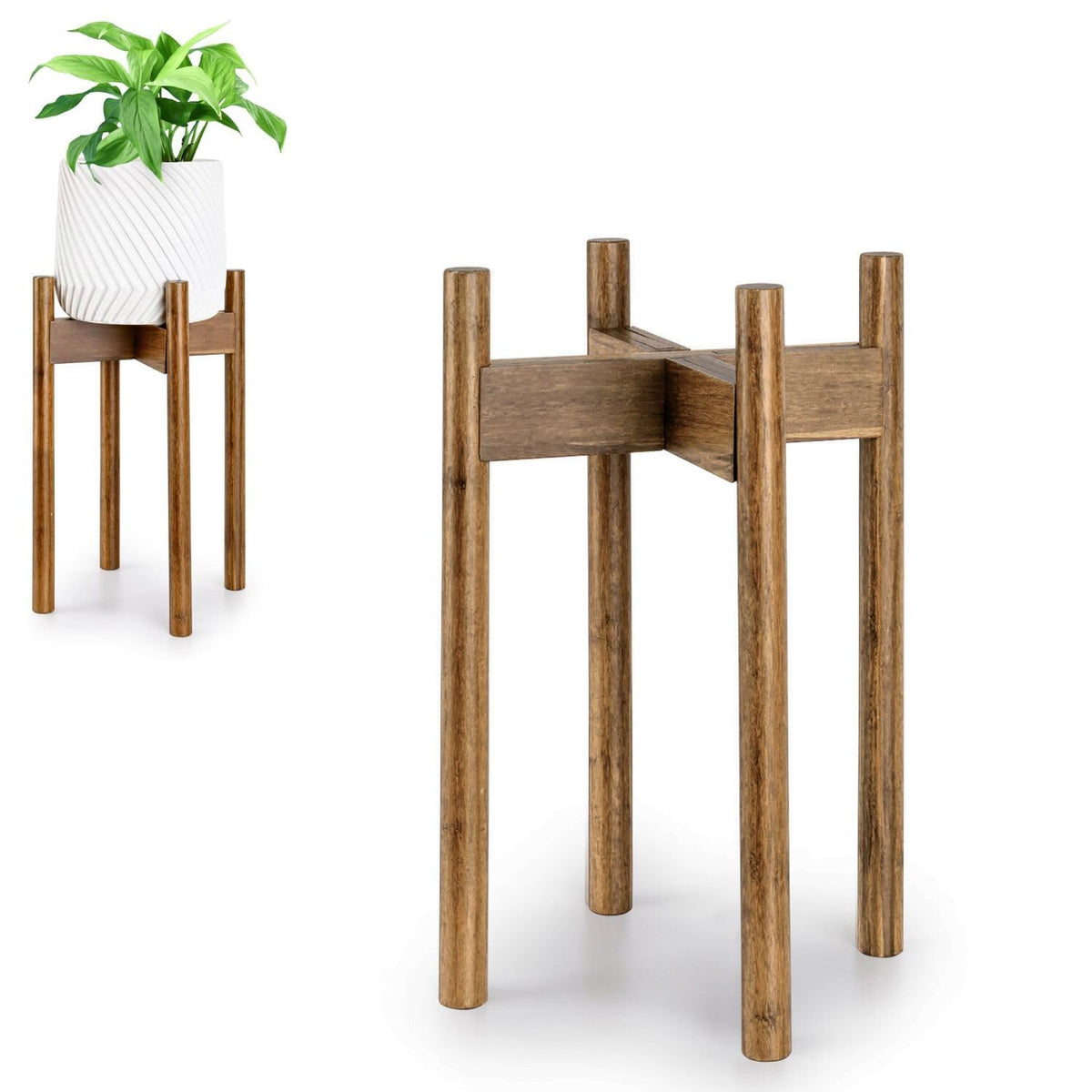 Fox & Fern bamboo stand front view showing clean mid-century look and sturdy base