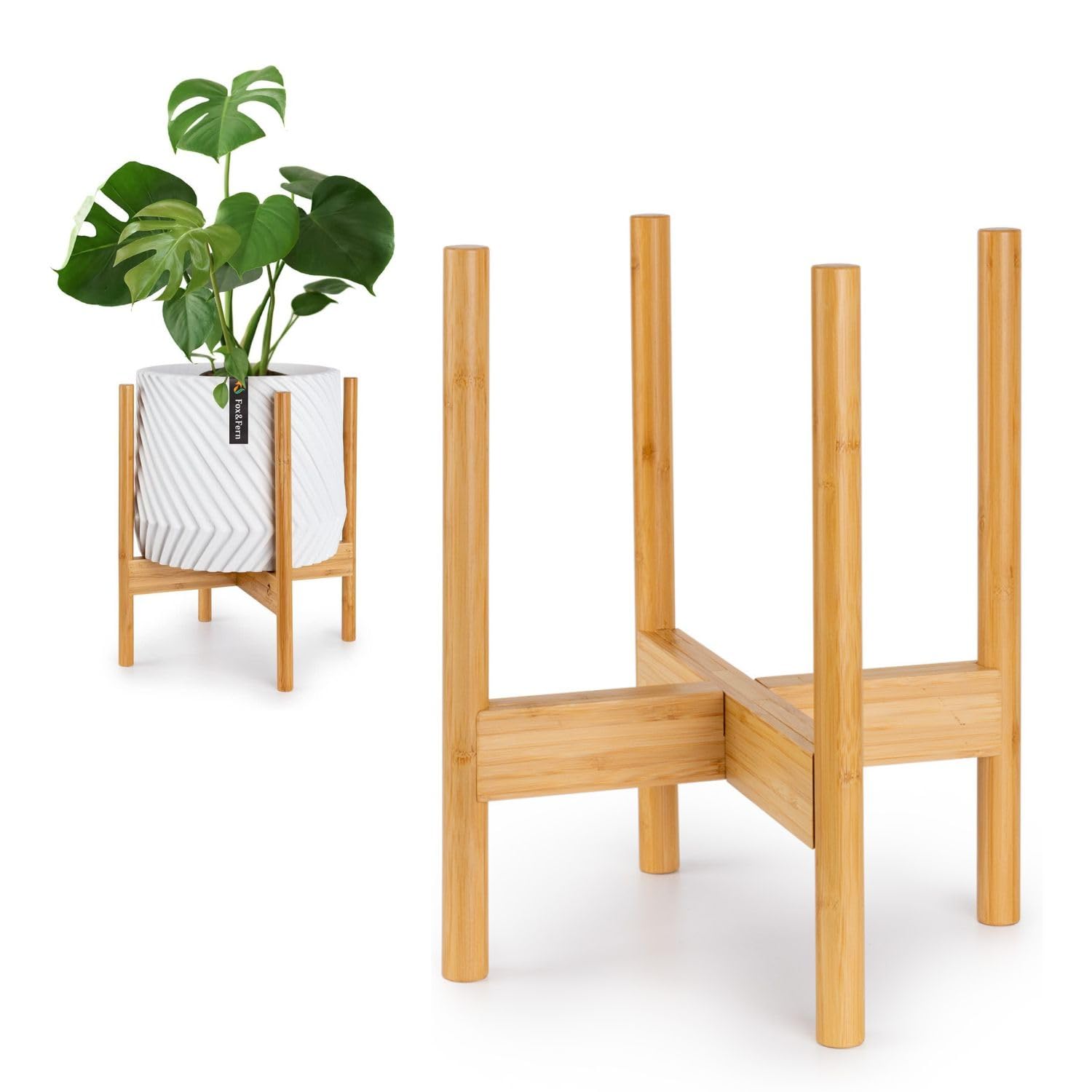 Fox & Fern front view of bamboo plant stand showing clean silhouette and stability