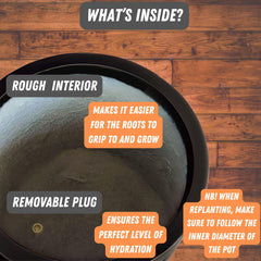 Fox & Fern planter removable drainage plug close-up illustrating flexible indoor-outdoor watering control