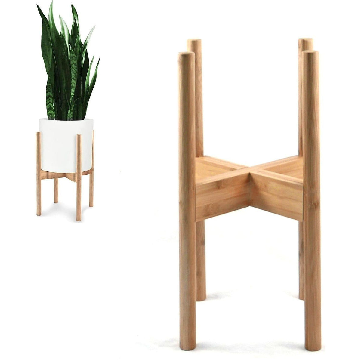 Fox & Fern front view of bamboo stand adds warmth and stable display