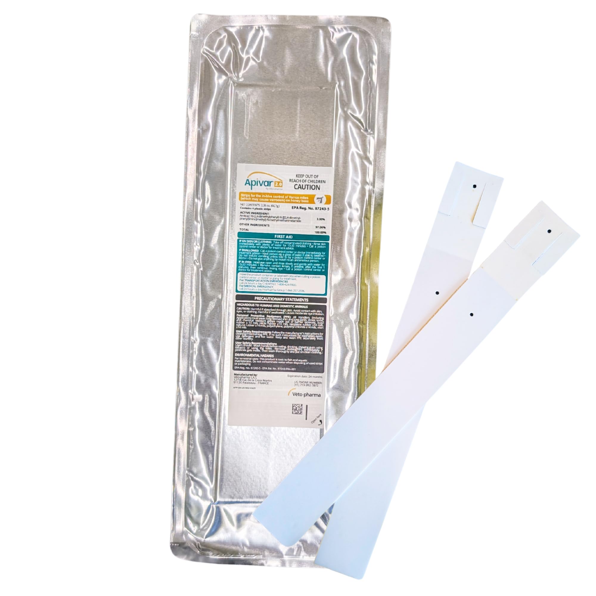 Foxhound Bee Company Apivar 2.0 front packaging showing product and quantity benefit convenience