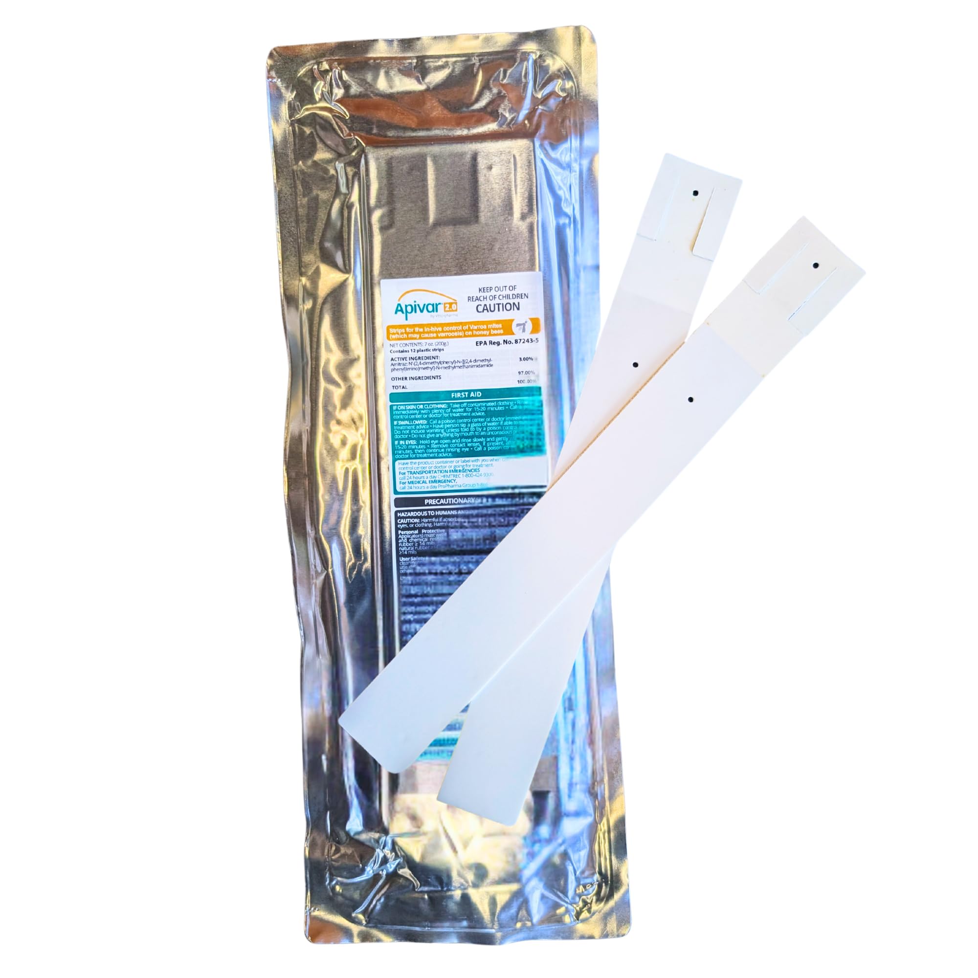 Foxhound Bee Company Apivar 2.0 front packaging showing 12 strips and product name benefit