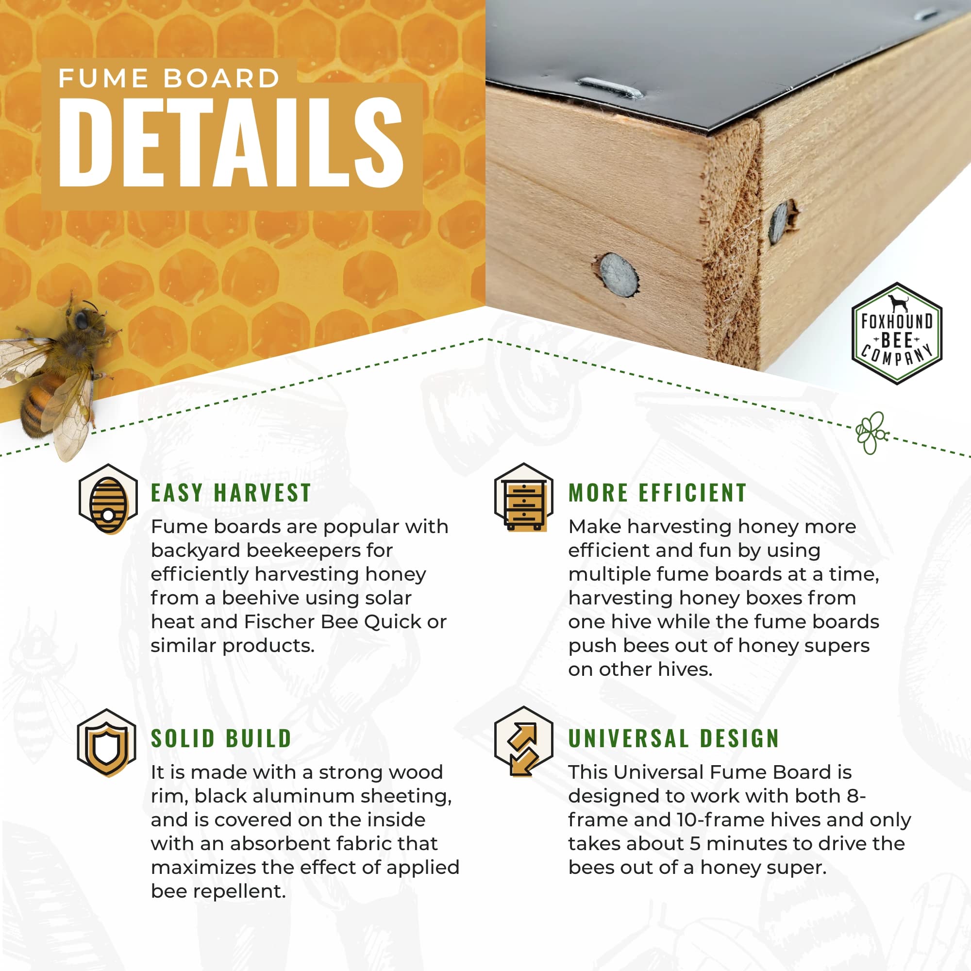 Foxhound Bee Company board installed on Langstroth hive demonstrating universal fit benefit