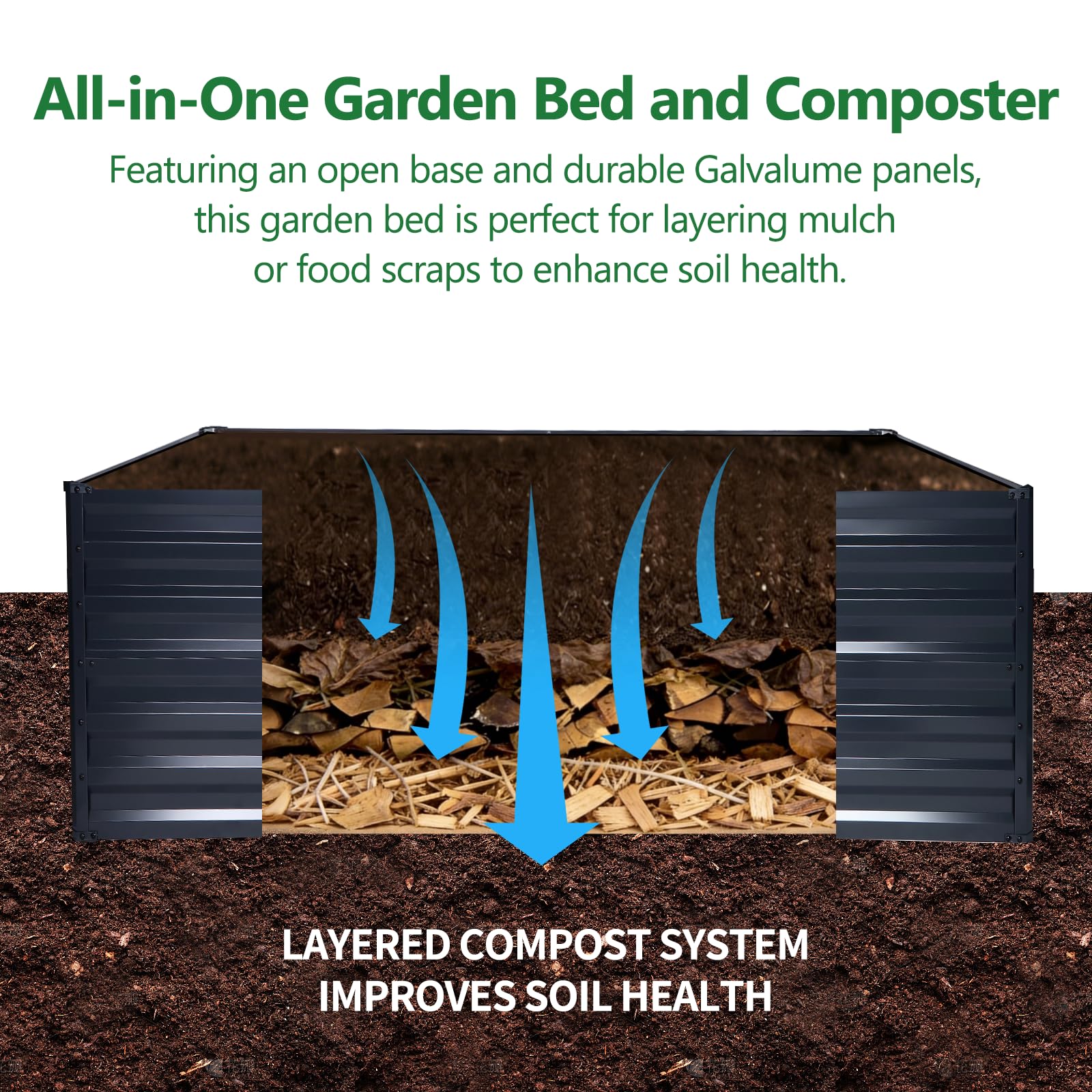 FOYUEE deep planter filled with soil and vegetables demonstrating space for root crops