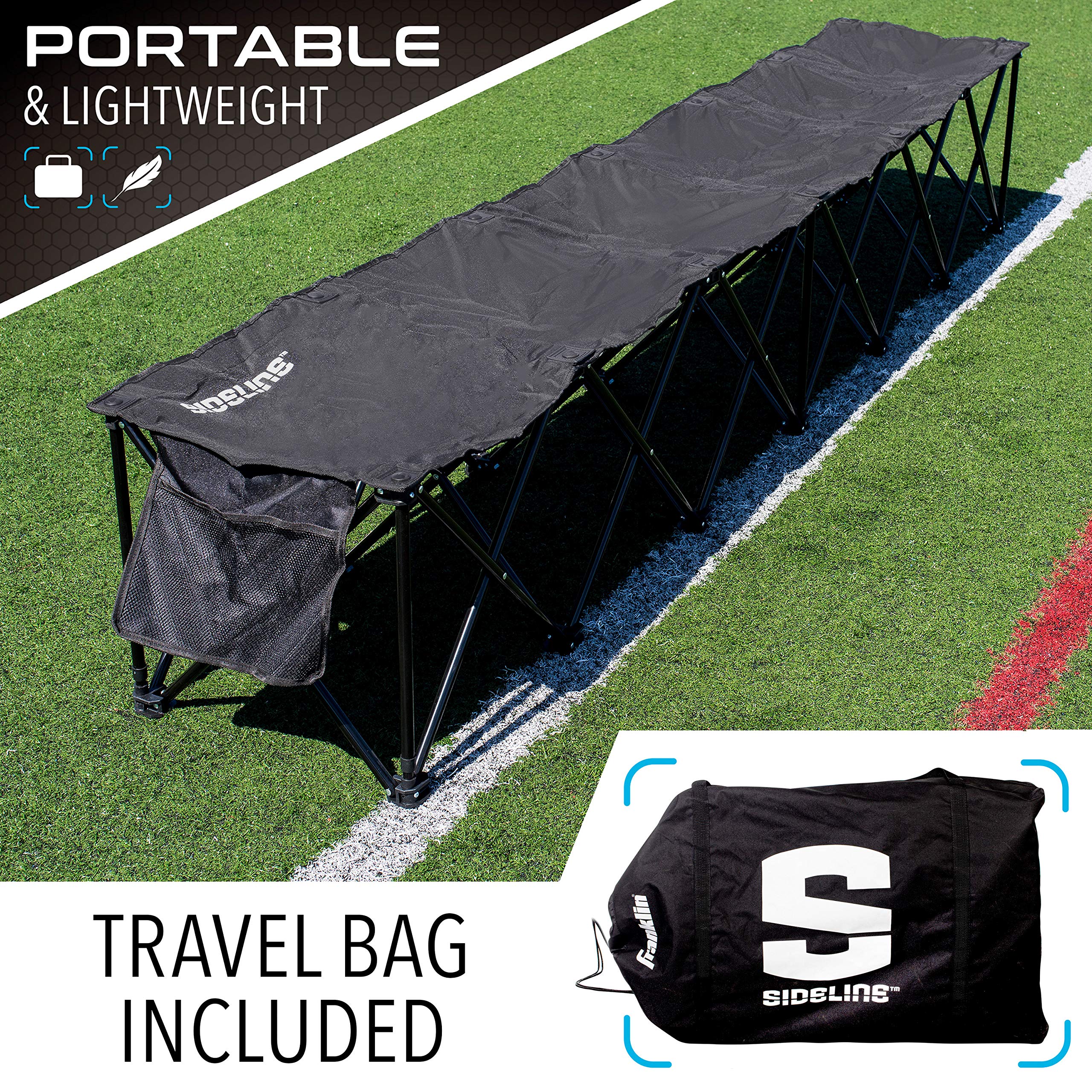 Franklin Sports close-up of steel frame and side pocket for secure storage
