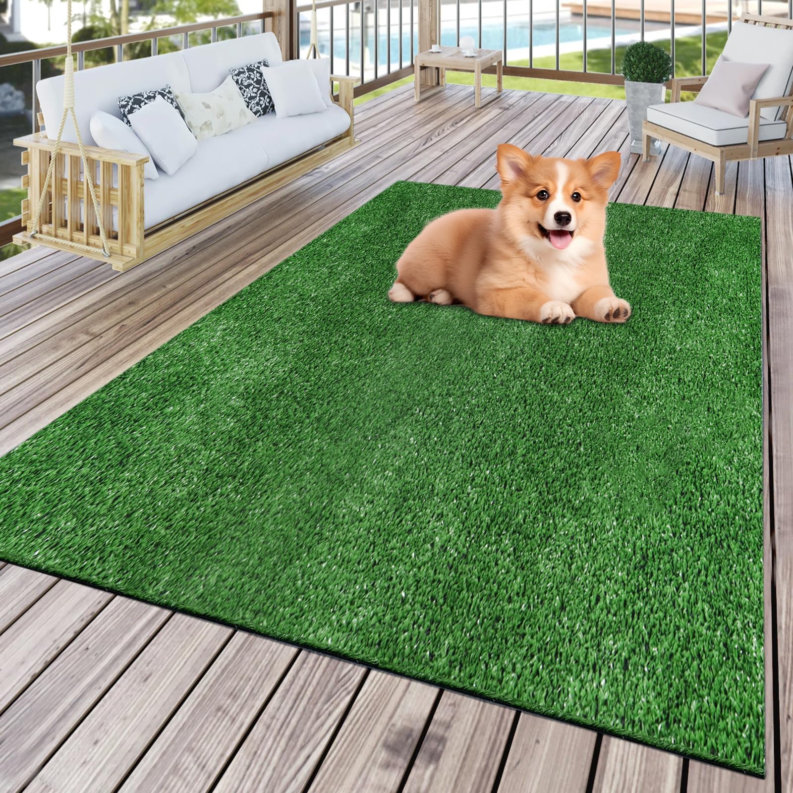 FREADEM front view of 4x6 artificial grass rug showing finished edges and color benefit