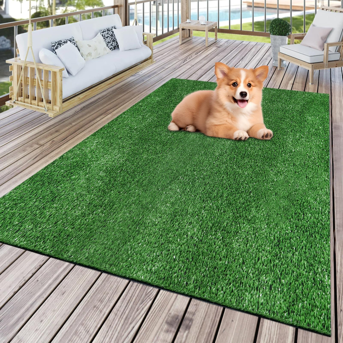FREADEM front view of 4x6 artificial grass rug showing finished edges and color benefit