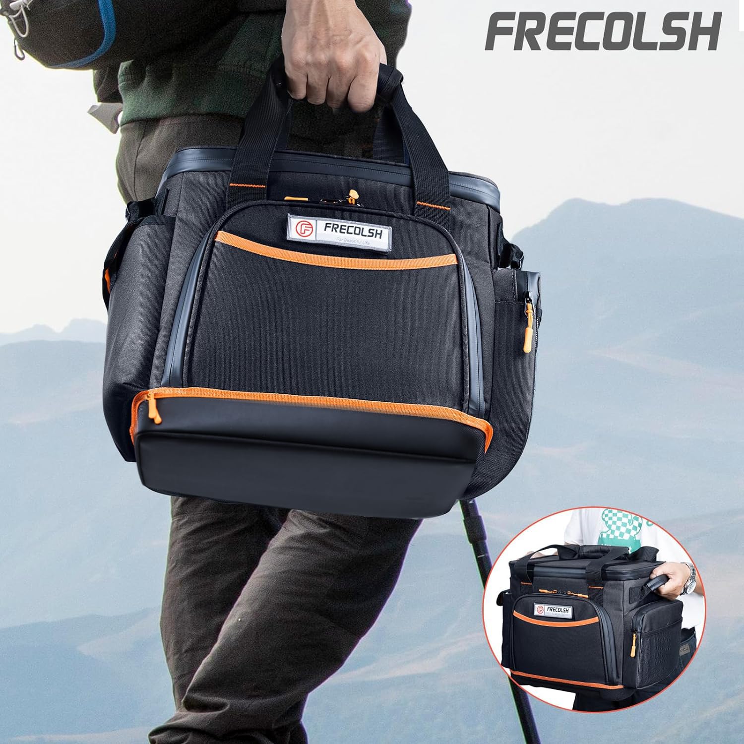 FRECOLSH accessories in front pocket for neat storage and faster setup