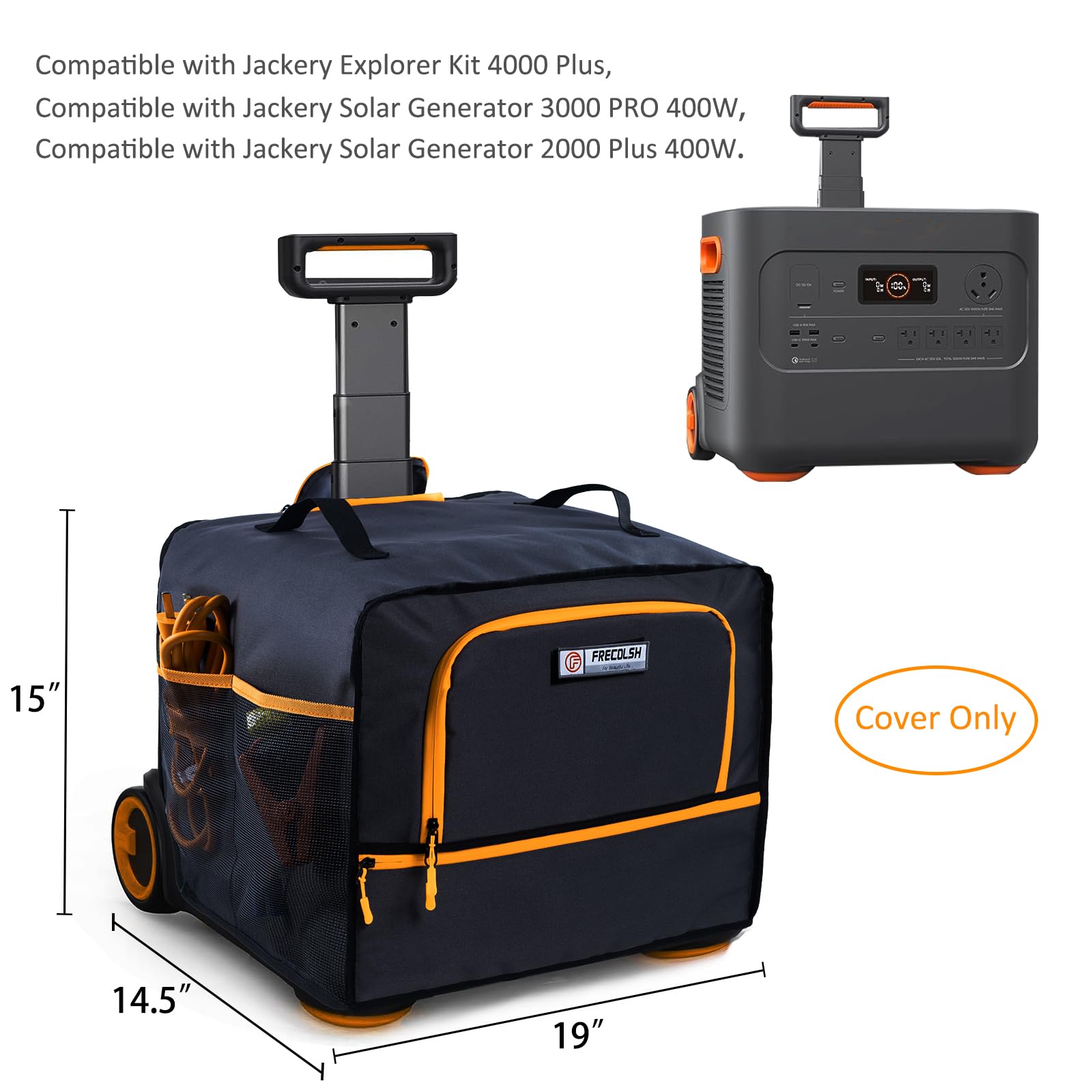 FRECOLSH rear opening aligned to Jackery charging port for in-cover charging