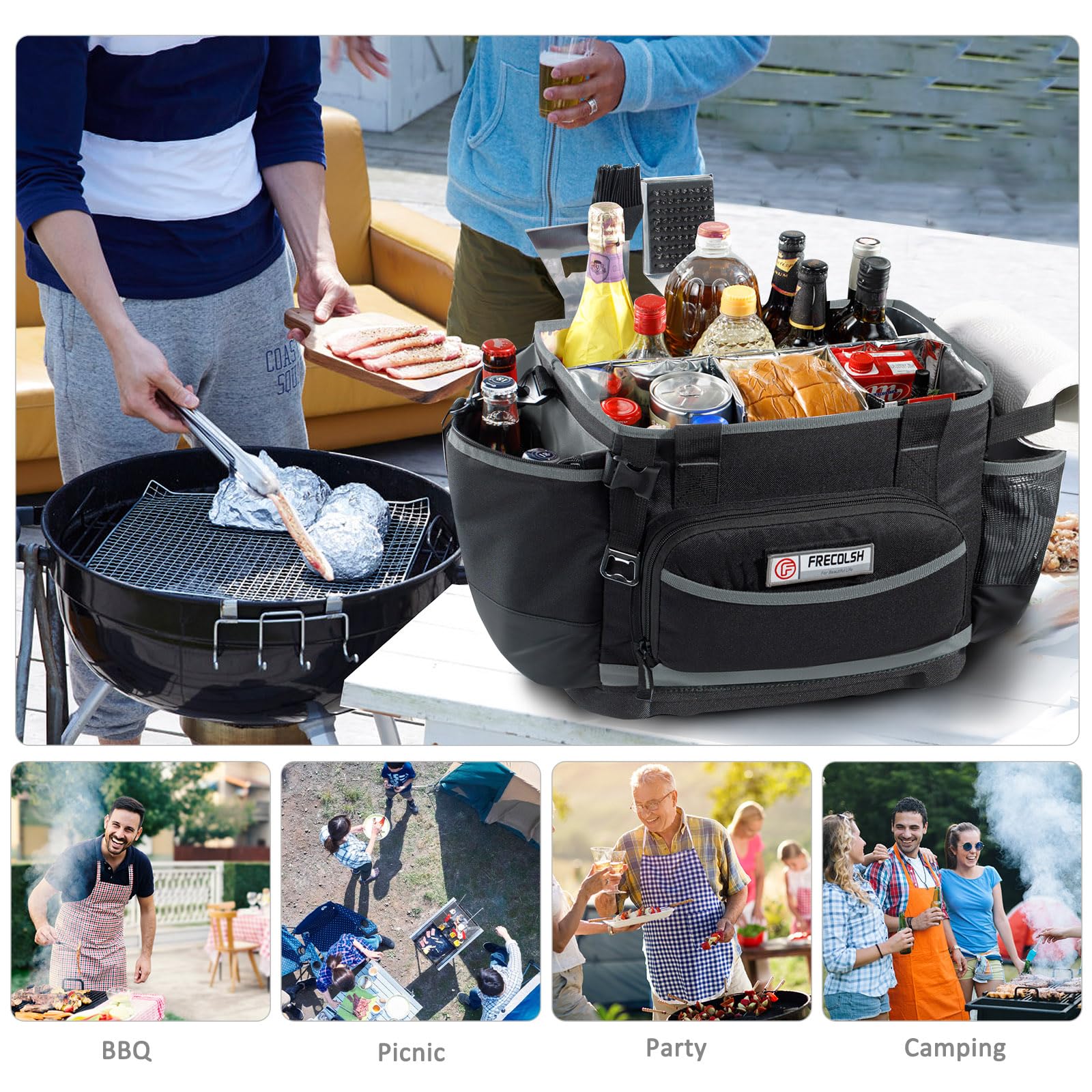 FRECOLSH open caddy with removable inserts organizing utensils, sauces, and plates efficiently