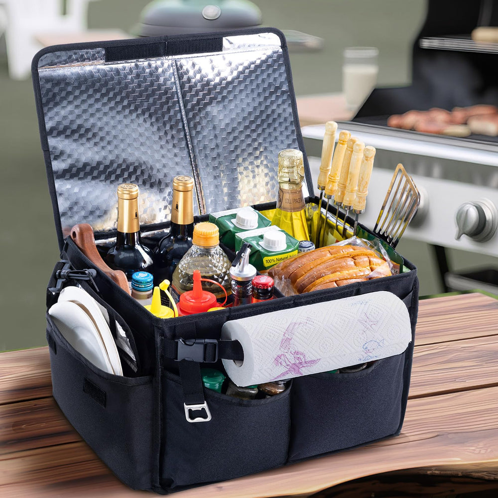 FRECOLSH collapsed flat beside a backpack showing compact storage benefit